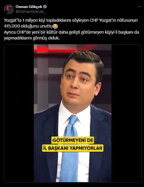 Osman Gökçek, CHP'nin 'Yozgat'ta 1 milyon kişi topladık' yalanını gözler önüne serdi!